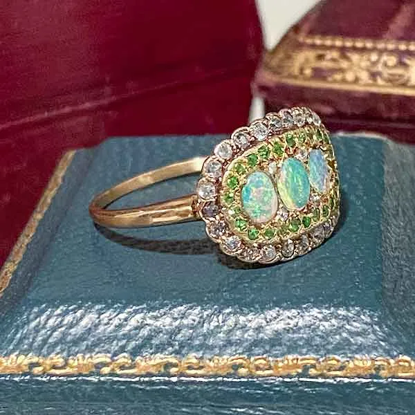 Edwardian Opal, Demantoid & Diamond Ring