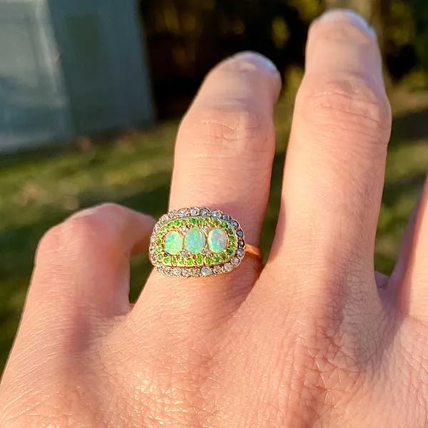 Edwardian Opal, Demantoid & Diamond Ring