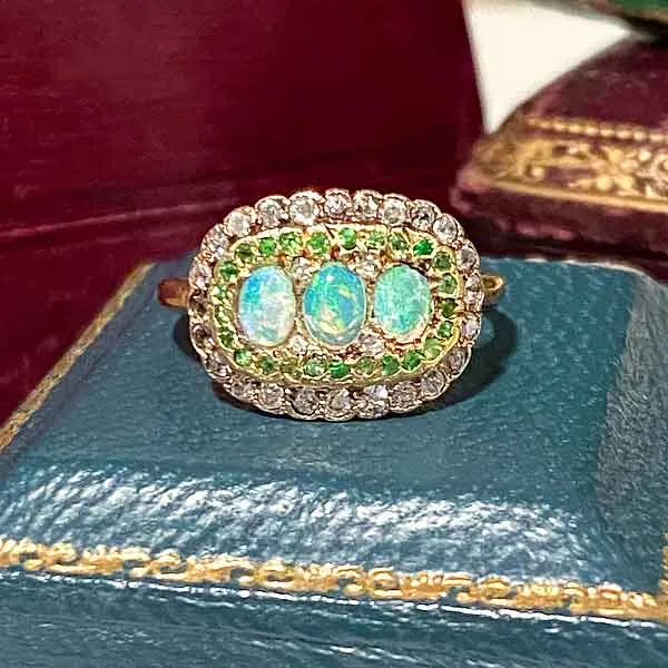 Edwardian Opal, Demantoid & Diamond Ring