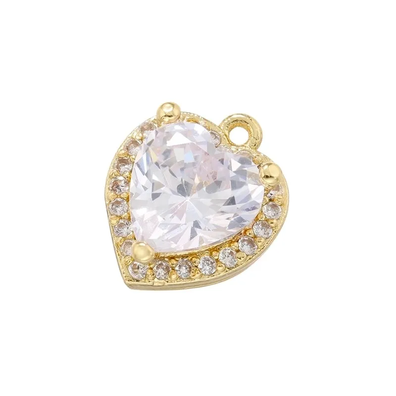 Elegant Luxurious Shiny Heart Shape Copper Plating Inlay Zircon 18k Gold Plated Charms Jewelry Accessories