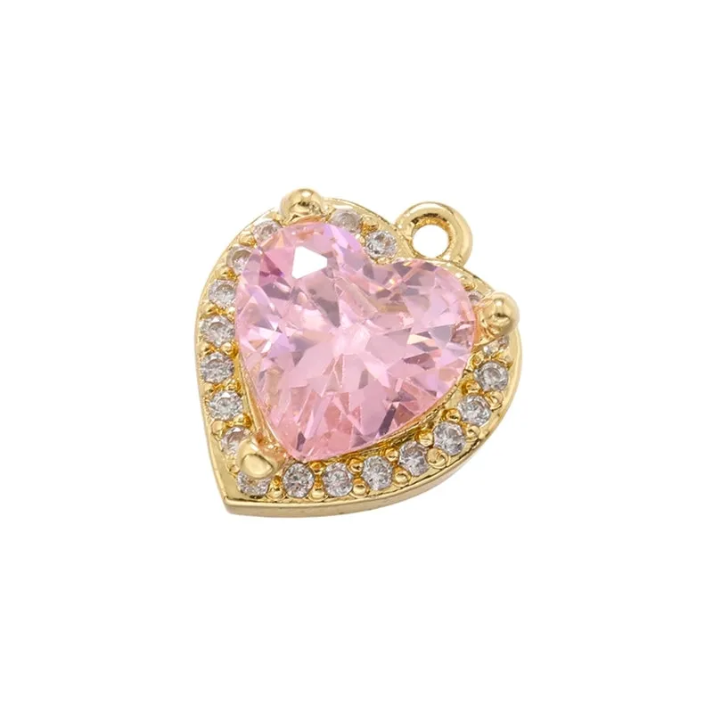 Elegant Luxurious Shiny Heart Shape Copper Plating Inlay Zircon 18k Gold Plated Charms Jewelry Accessories