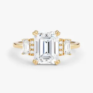 Emerald Cut Moissanite Classic Yellow Gold Engagement Ring