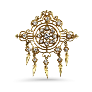 Estate 14k Yellow Gold Ornate Diamond Pin and Pendant