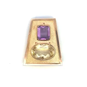 Estate 18K Yellow Gold Amethyst & Citrine Pin/Pendant