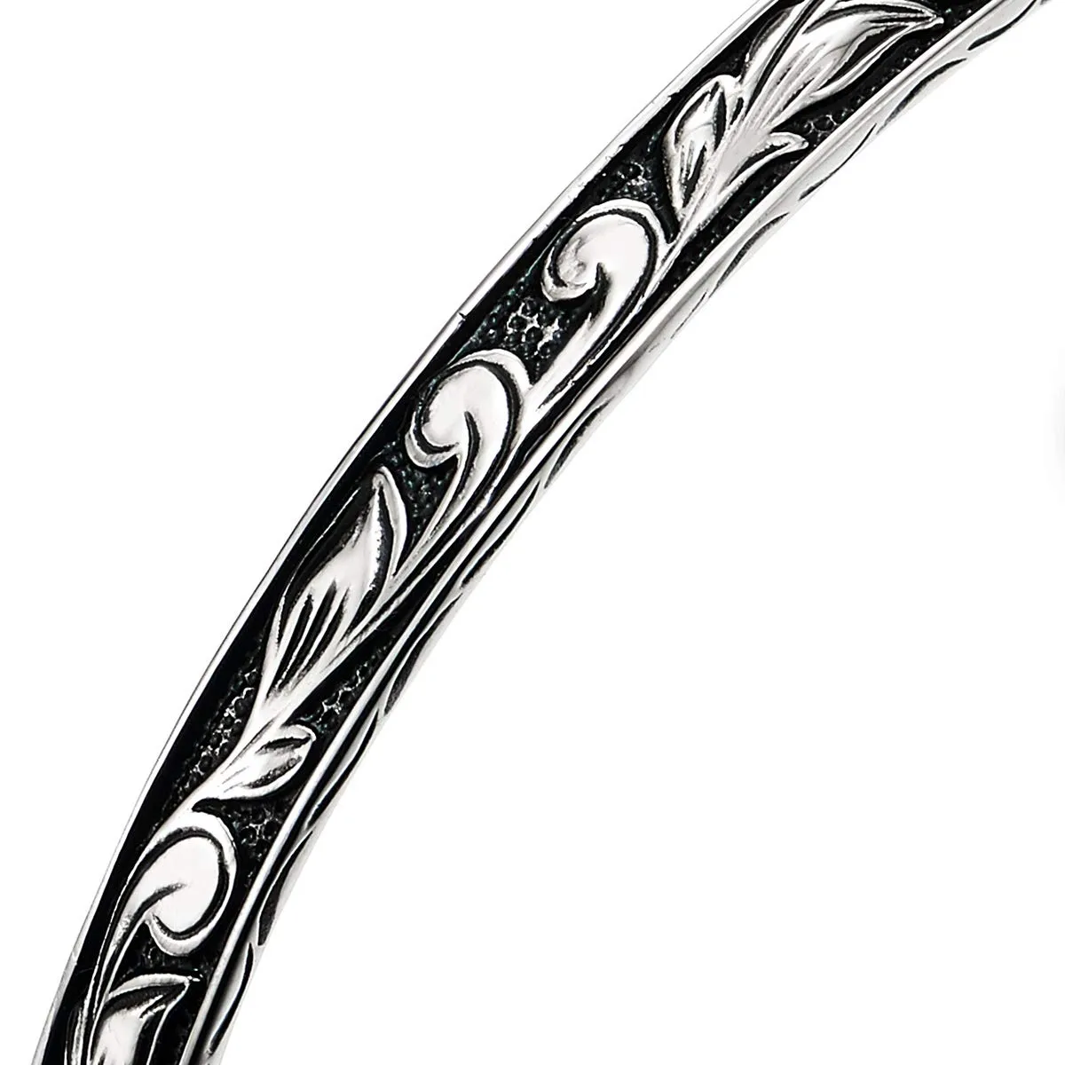 Exquisite Stainless Steel Vintage Branch Leaf Filigree Cuff Bangle Bracelet for Men Women Adjustable