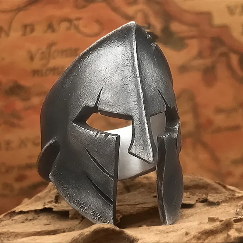 EYHIMD Classic Stainless Steel Spartan Helmet Men's Ring