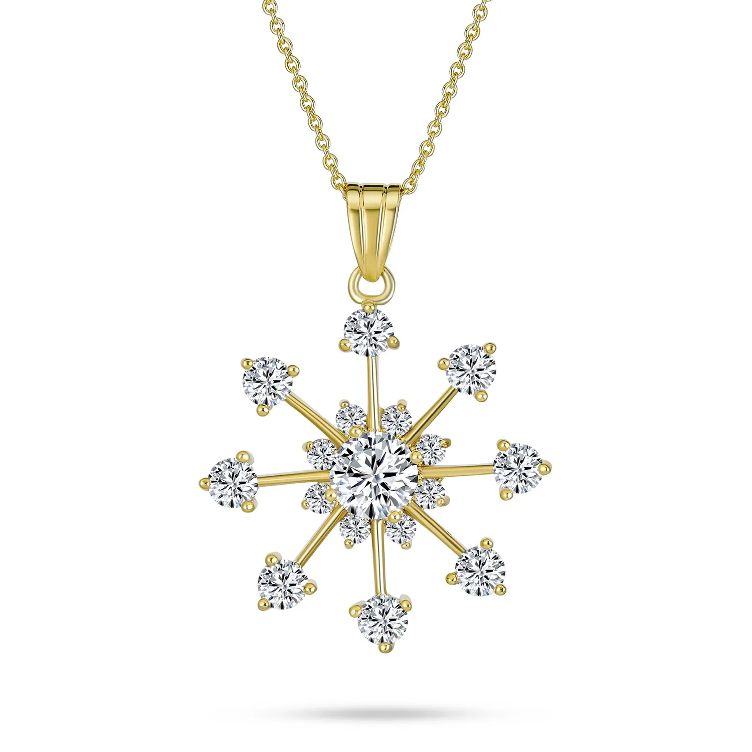 Festive Christmas CZ Snowflake Pendant Necklace for Winter Holiday Party Gold Plated