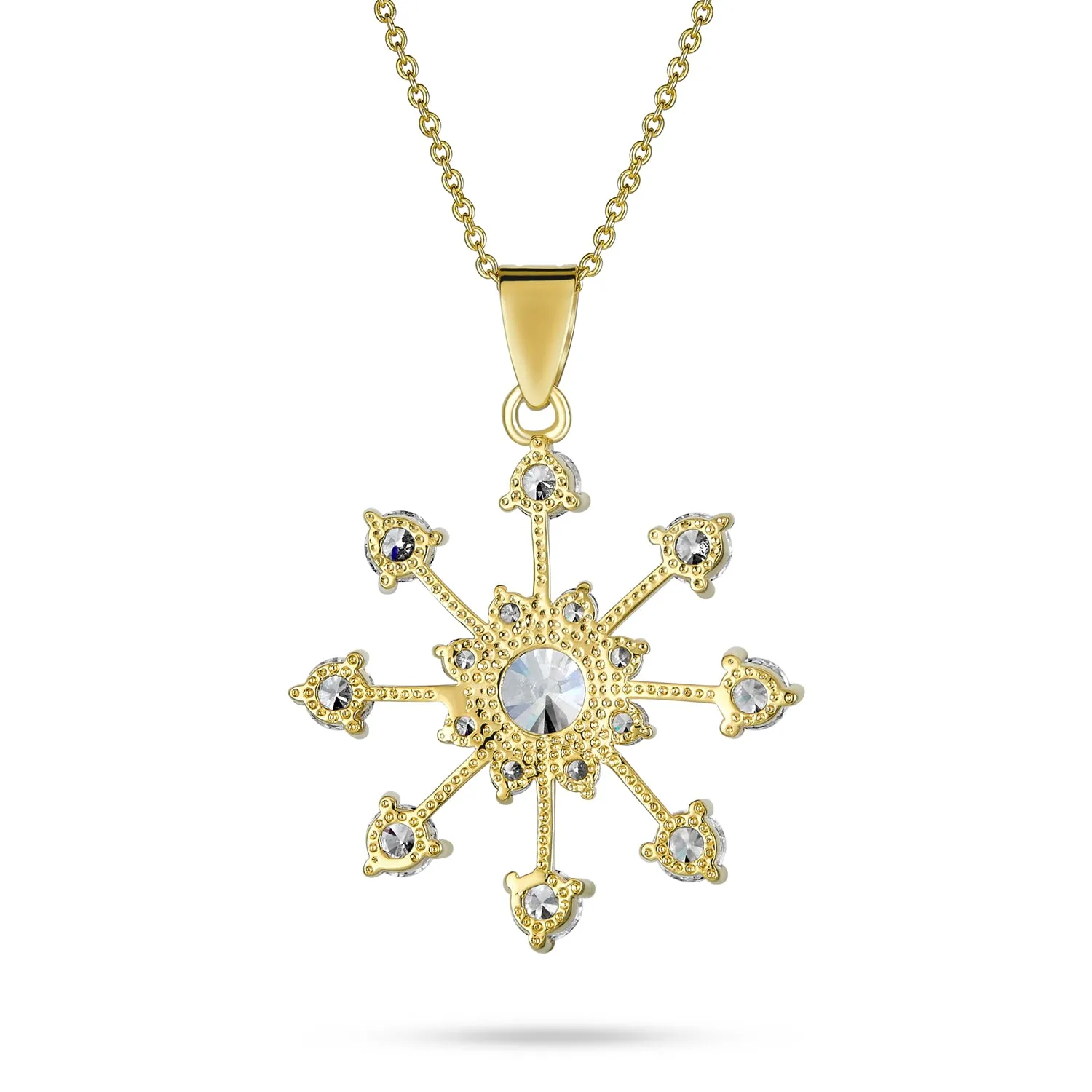 Festive Christmas CZ Snowflake Pendant Necklace for Winter Holiday Party Gold Plated