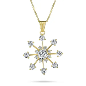 Festive Christmas CZ Snowflake Pendant Necklace for Winter Holiday Party Gold Plated