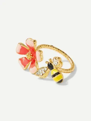 Flower And Bee Cuff Ring