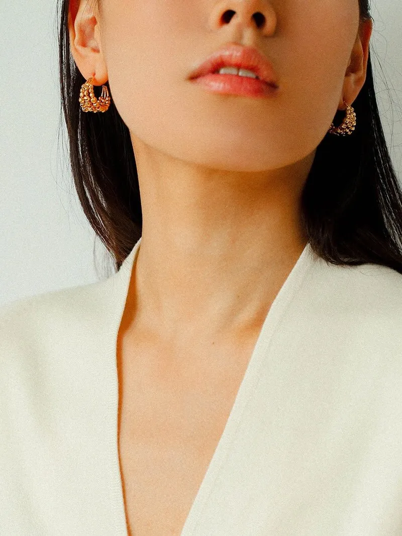 Fortune's Turn Faceted Laser Gradient Bead Triple Huggie Earrings