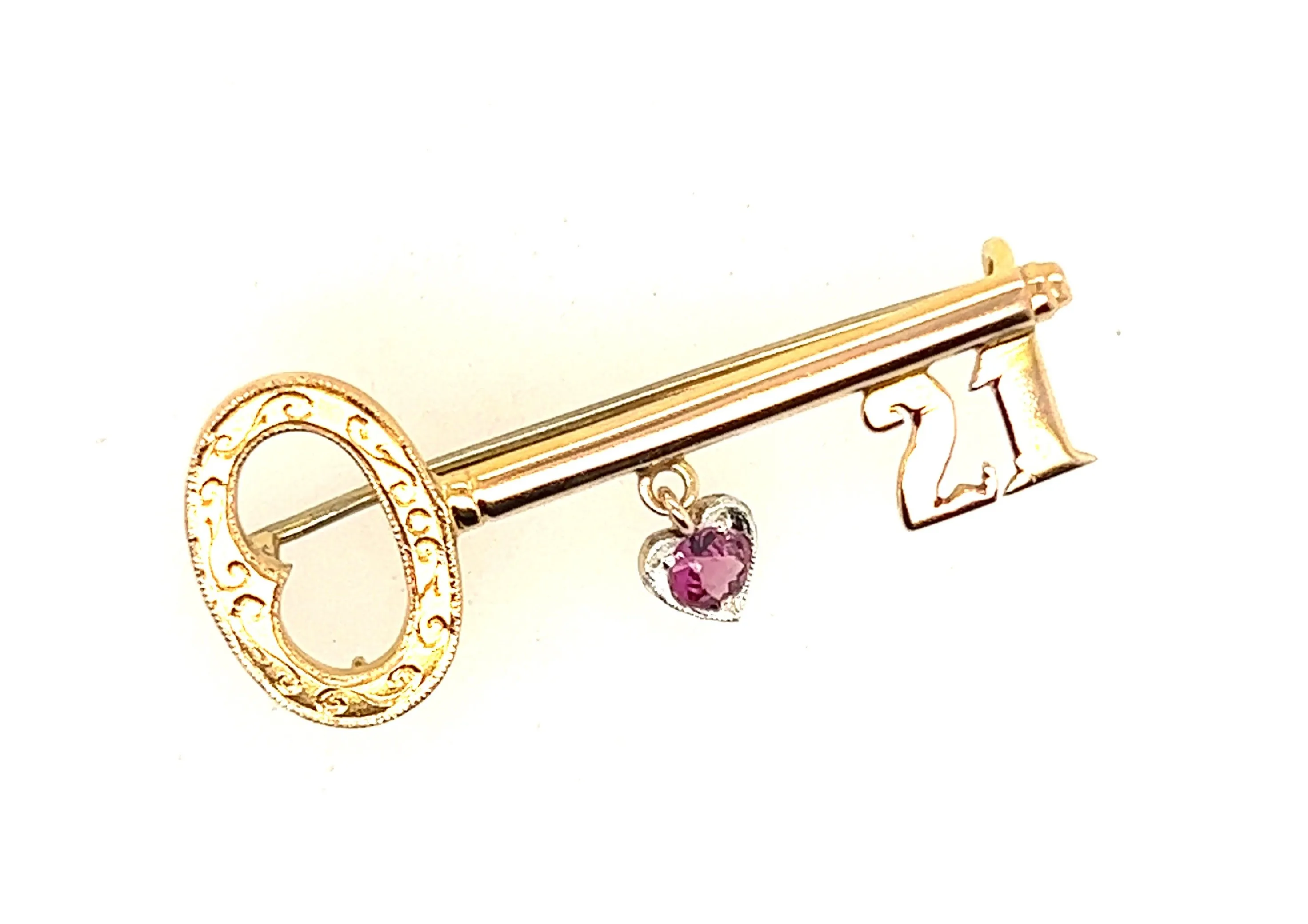 Garnet 21st Key Brooch 9ct Yellow Gold