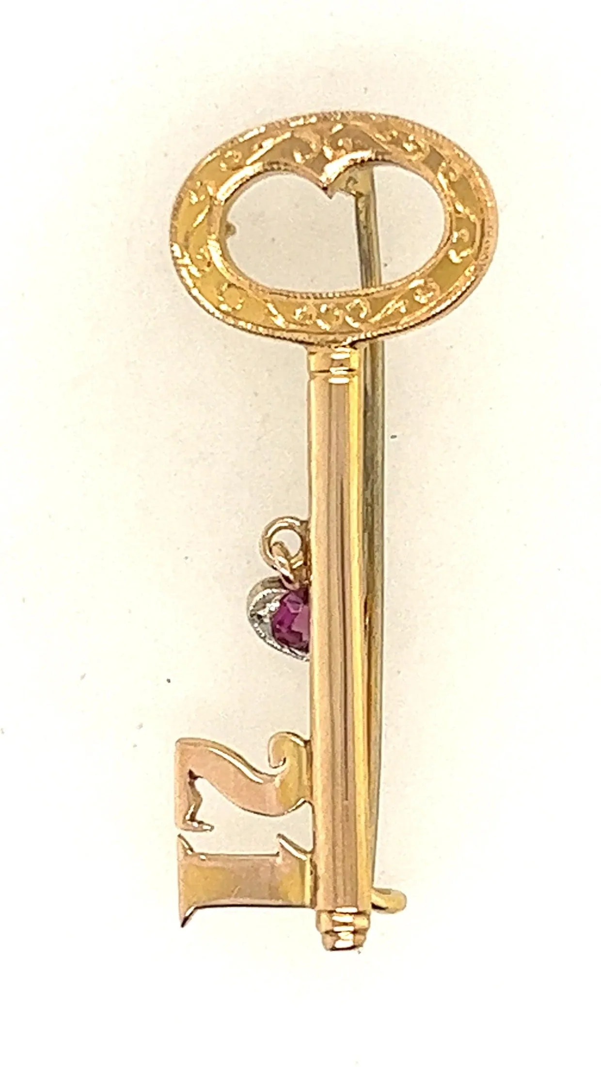 Garnet 21st Key Brooch 9ct Yellow Gold