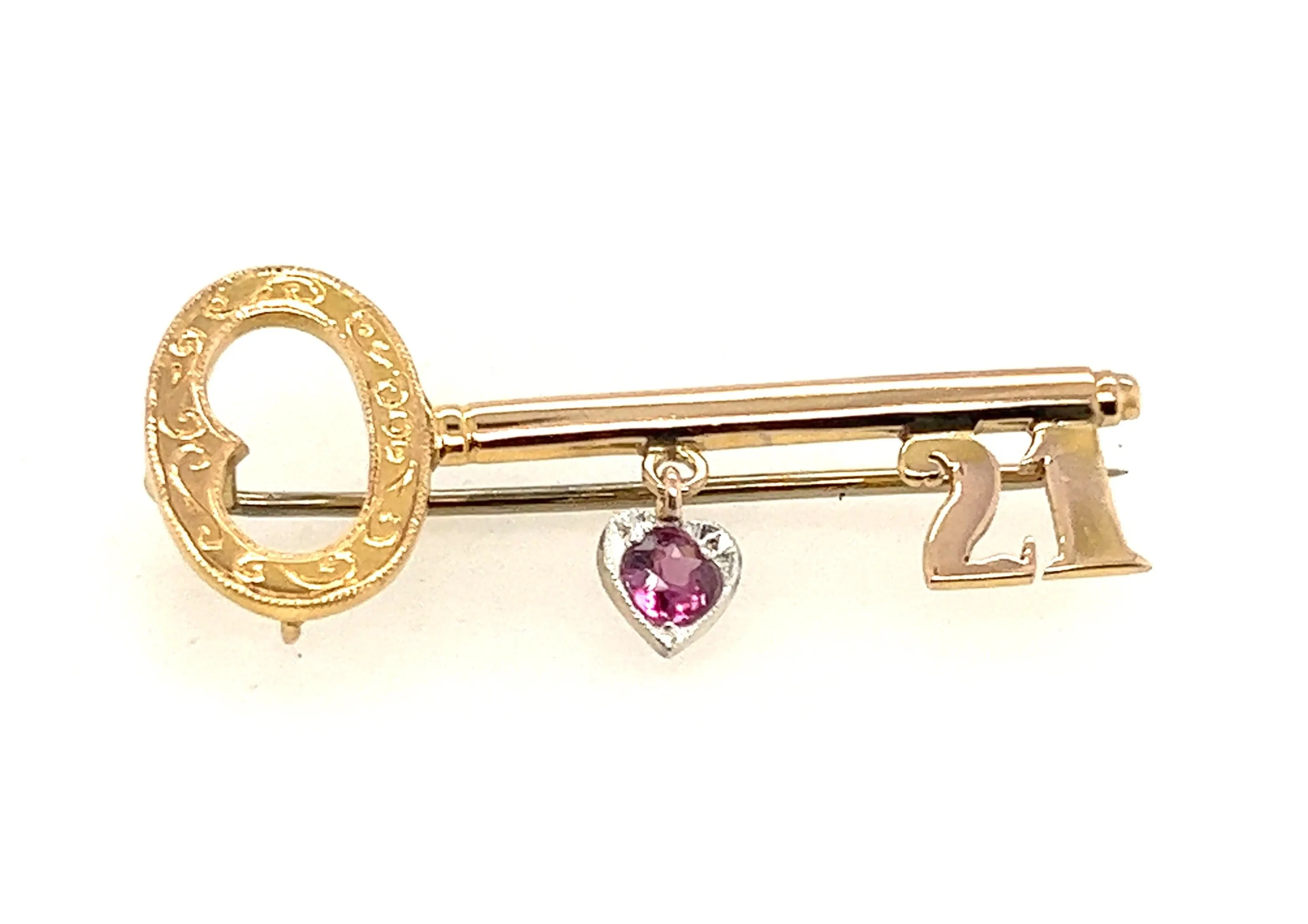 Garnet 21st Key Brooch 9ct Yellow Gold