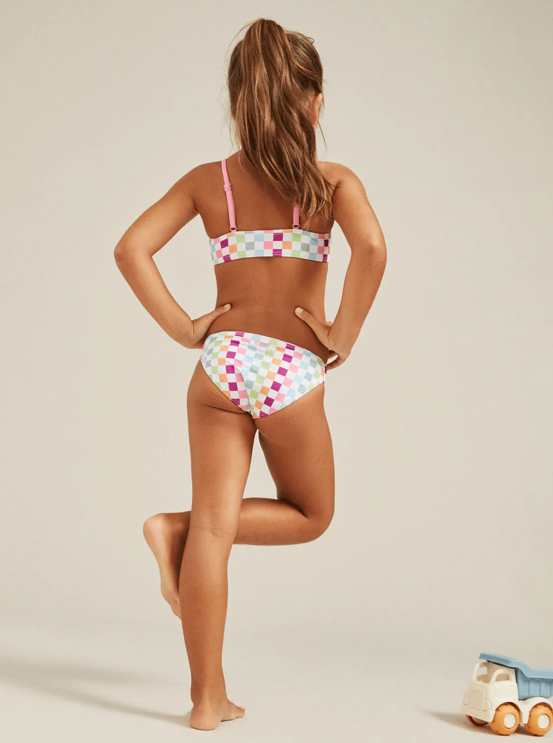 Girls 2-7 Rainbow Check Two Piece Crop Top Bikini Set - Bright White Check Check