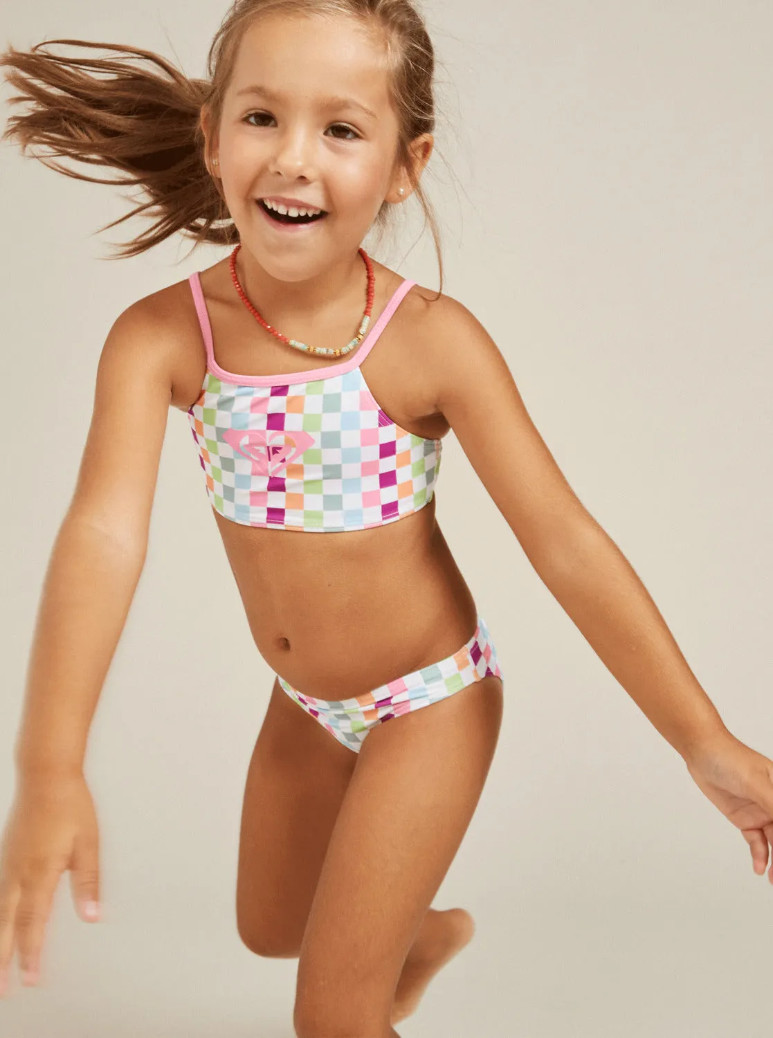 Girls 2-7 Rainbow Check Two Piece Crop Top Bikini Set - Bright White Check Check