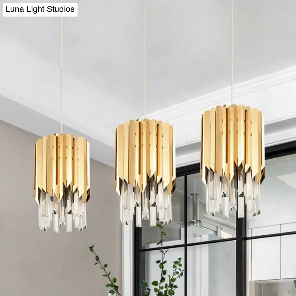 Gold Crystal Rectangle Pendant Light for Dining Room - Luxurious Layered Cluster, Clear Crystal, 3-Head Suspension