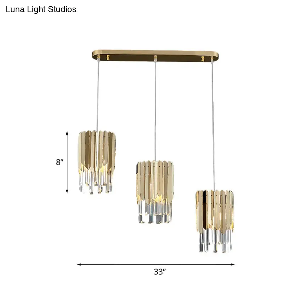 Gold Crystal Rectangle Pendant Light for Dining Room - Luxurious Layered Cluster, Clear Crystal, 3-Head Suspension