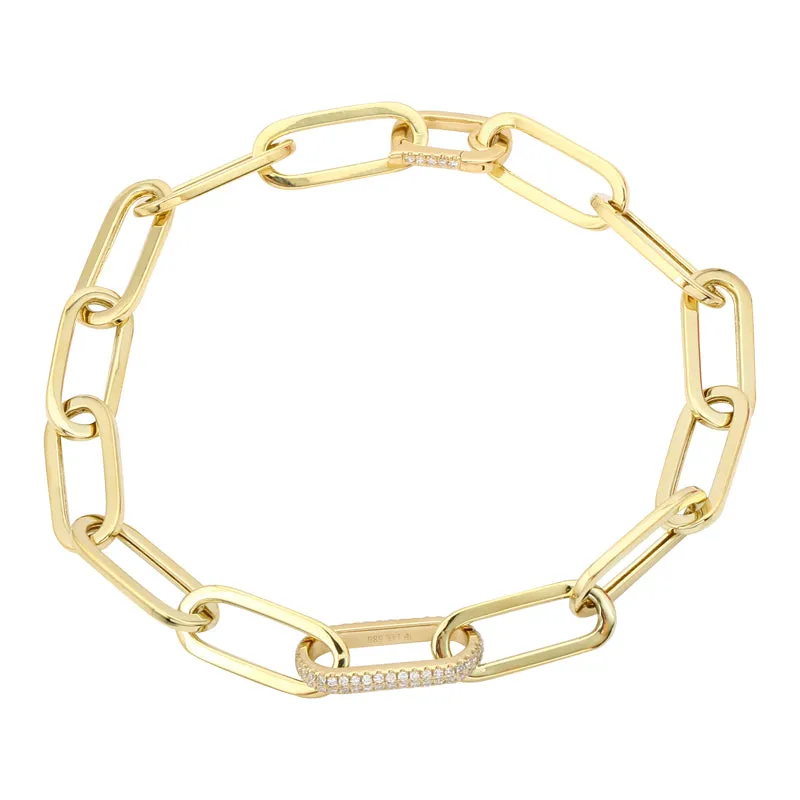 Gold Diamond Paper Clip Link Bracelet