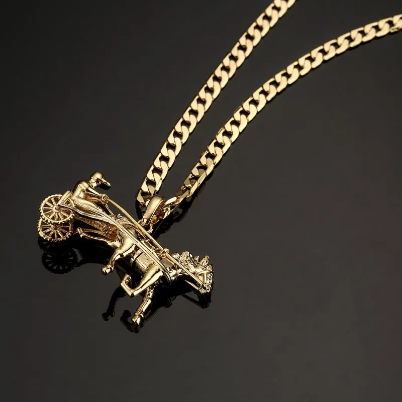 Gold Filled Bonded Gypsy Horse & Cart Pendant 20/24 Inch 4mm Cuban Chain