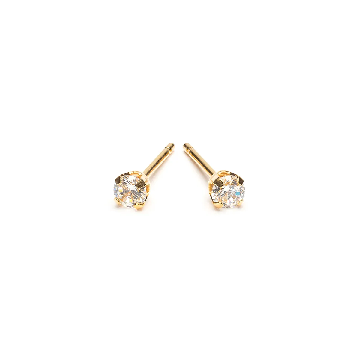 Gold Plated 3 mm Round Cubic Zirconia Stud Earrings