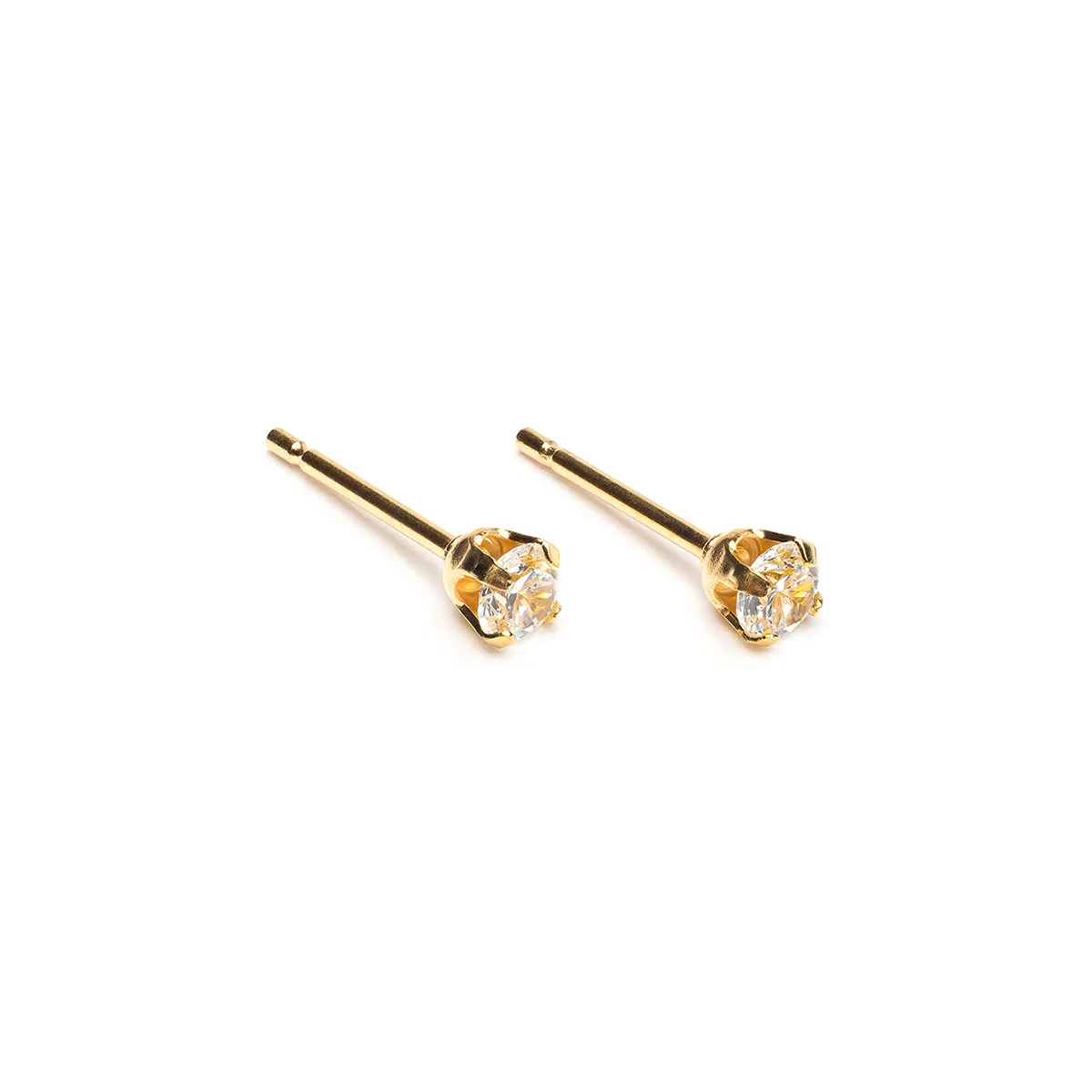 Gold Plated 3 mm Round Cubic Zirconia Stud Earrings