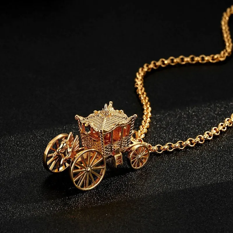 Gold Princess Moving Carriage Pendant 22 Inch 4mm Belcher Chain