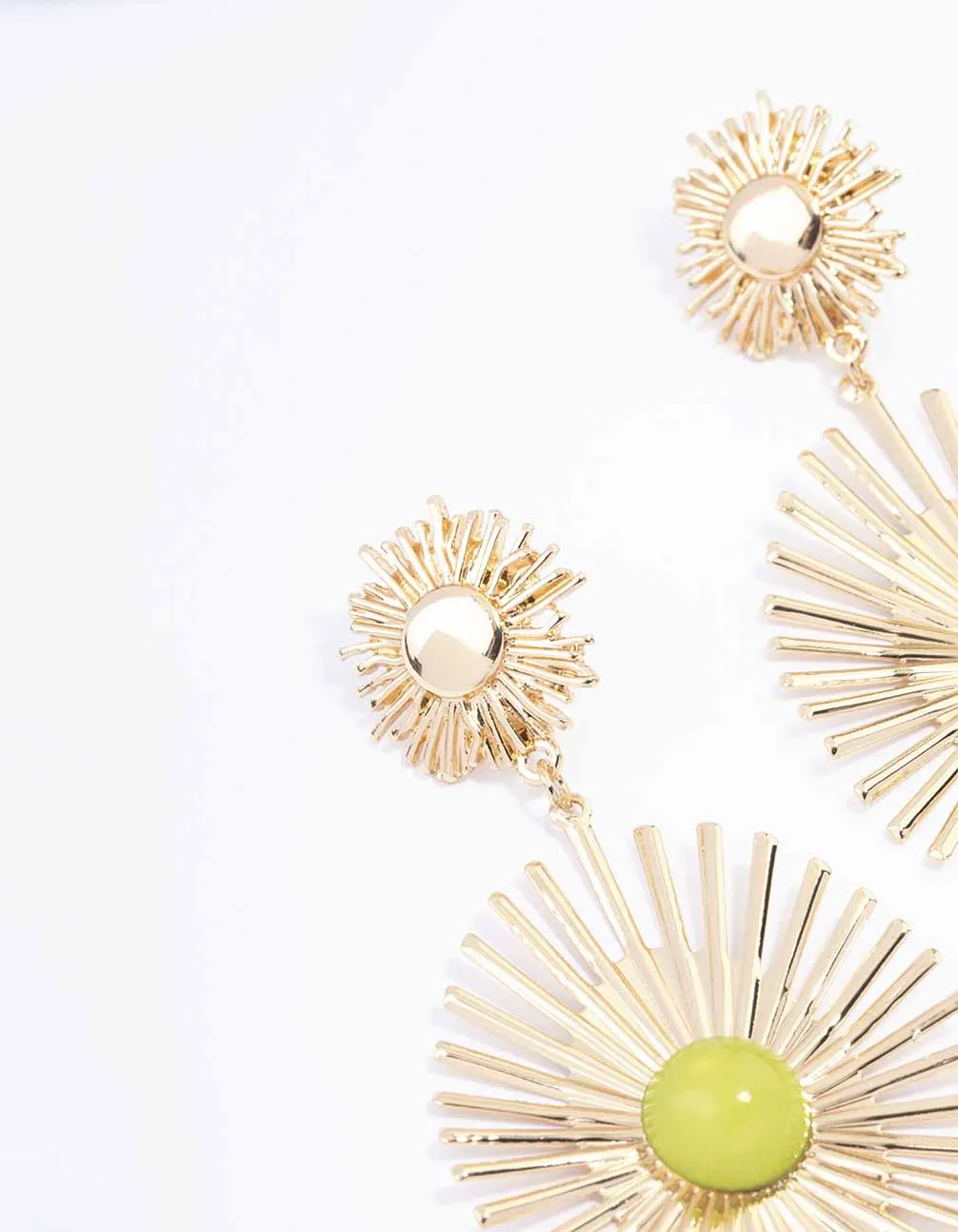 Gold Statement Sun Gem Drop Earrings