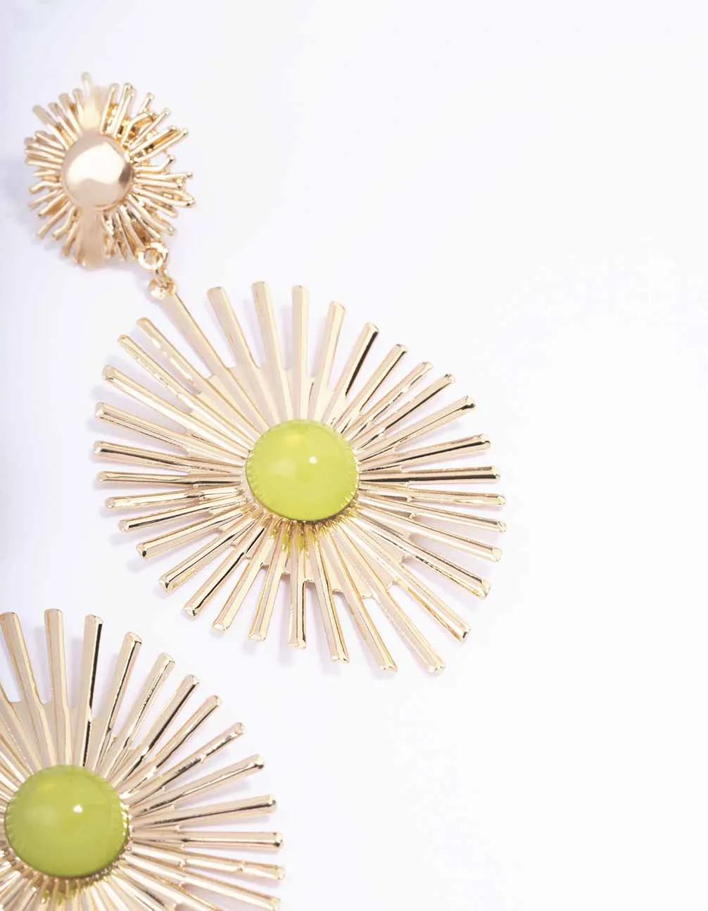 Gold Statement Sun Gem Drop Earrings