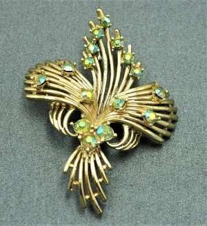 Gold Toned Mirror Back Rhinestone Brooch - Vintage Fashion Jewellery