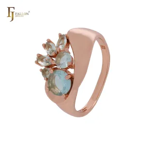 Gret luxurious cluster CZs colorful Rose Gold Fashion Rings