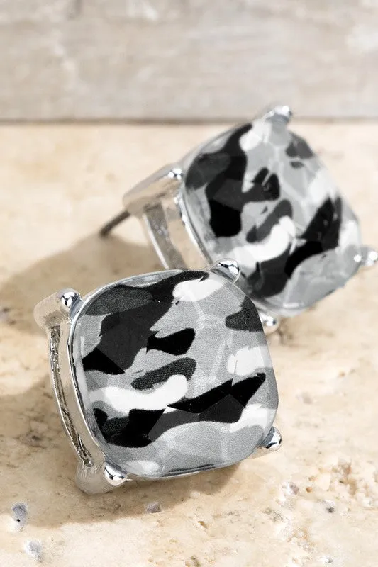 Grey Camo Stud Earrings