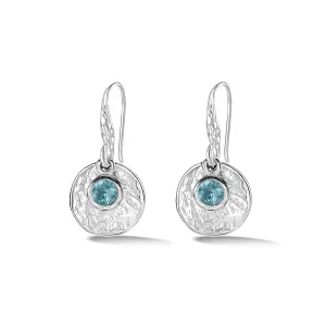 Hammered Disc & Aquamarine Array Drop Earrings