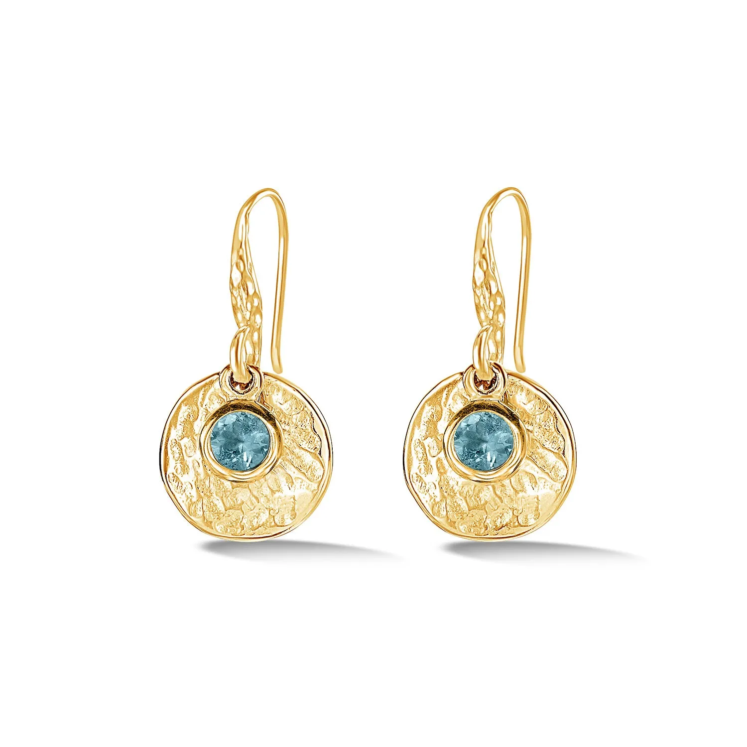 Hammered Disc & Aquamarine Array Drop Earrings