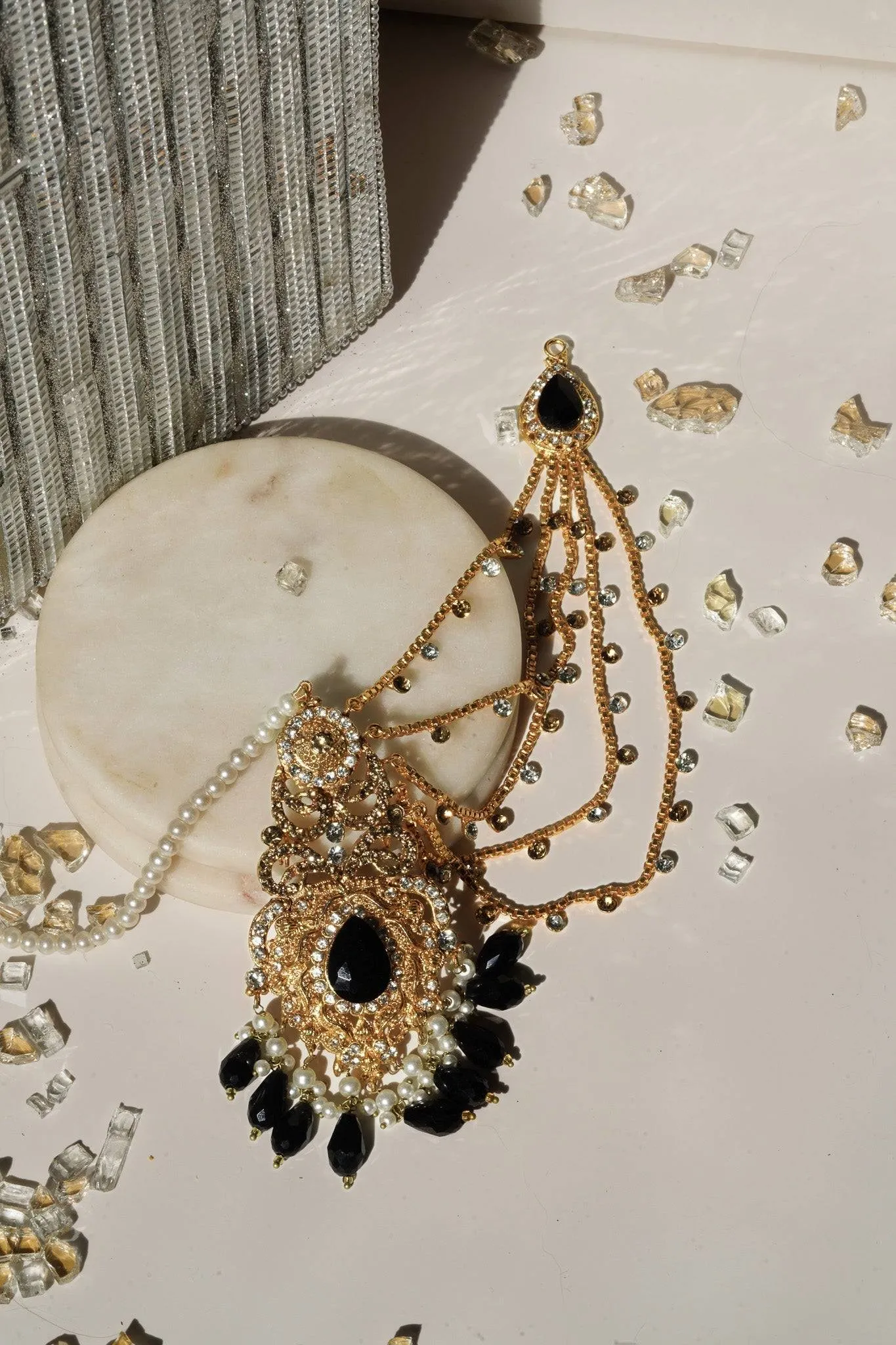 Ibna - Elongated Oversized Statement Earrings With Sahara & Tikka