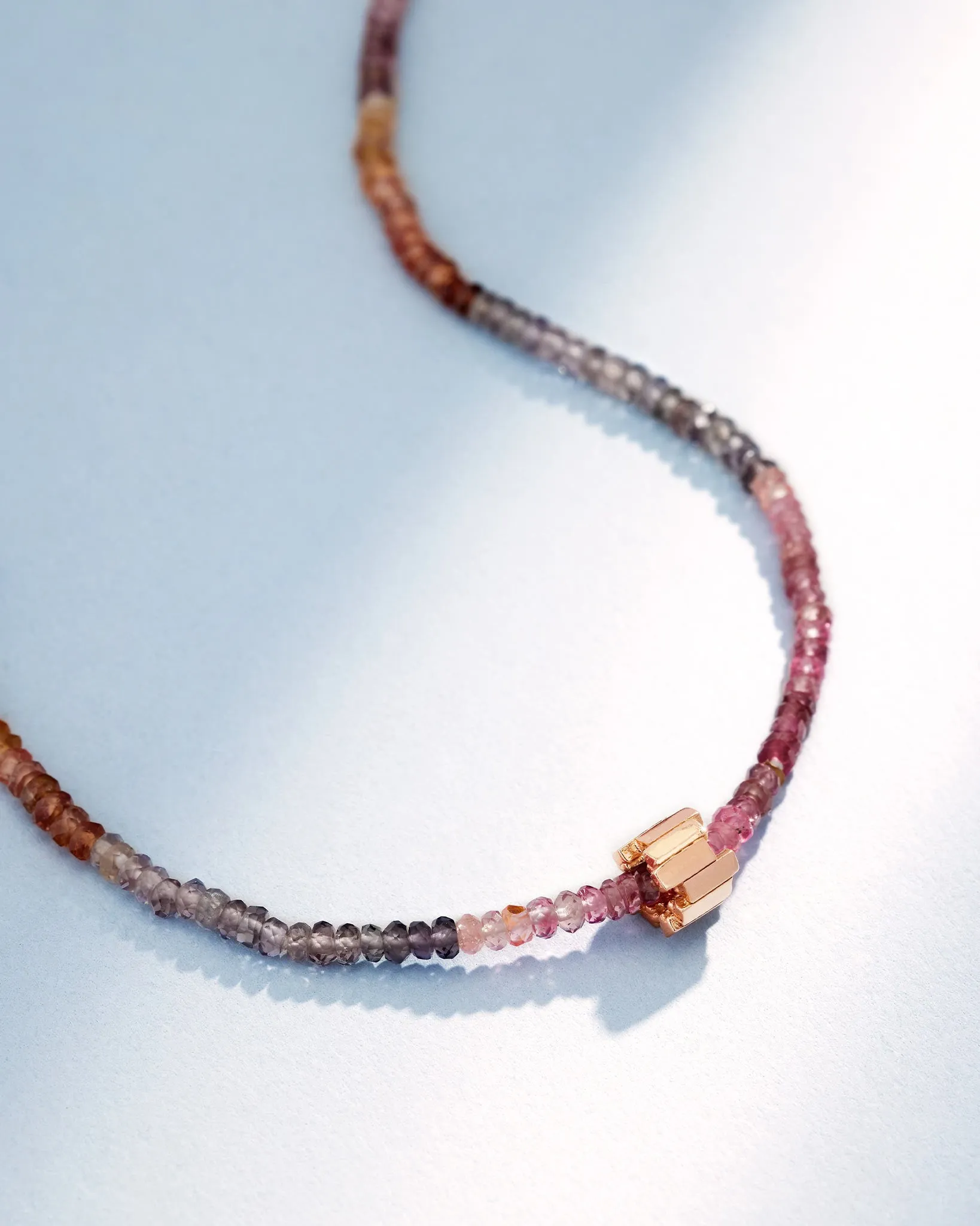 Infinite Beaded Pink Tourmaline & Mini Golden Rondelle Necklace