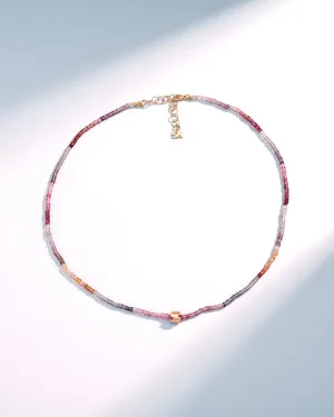 Infinite Beaded Pink Tourmaline & Mini Golden Rondelle Necklace