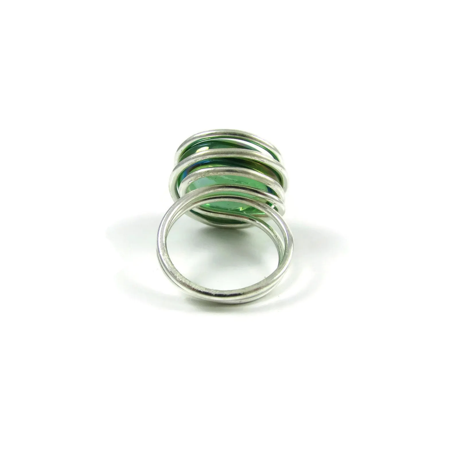 Infinity Glass Ring - Green Crystal Iridiscent