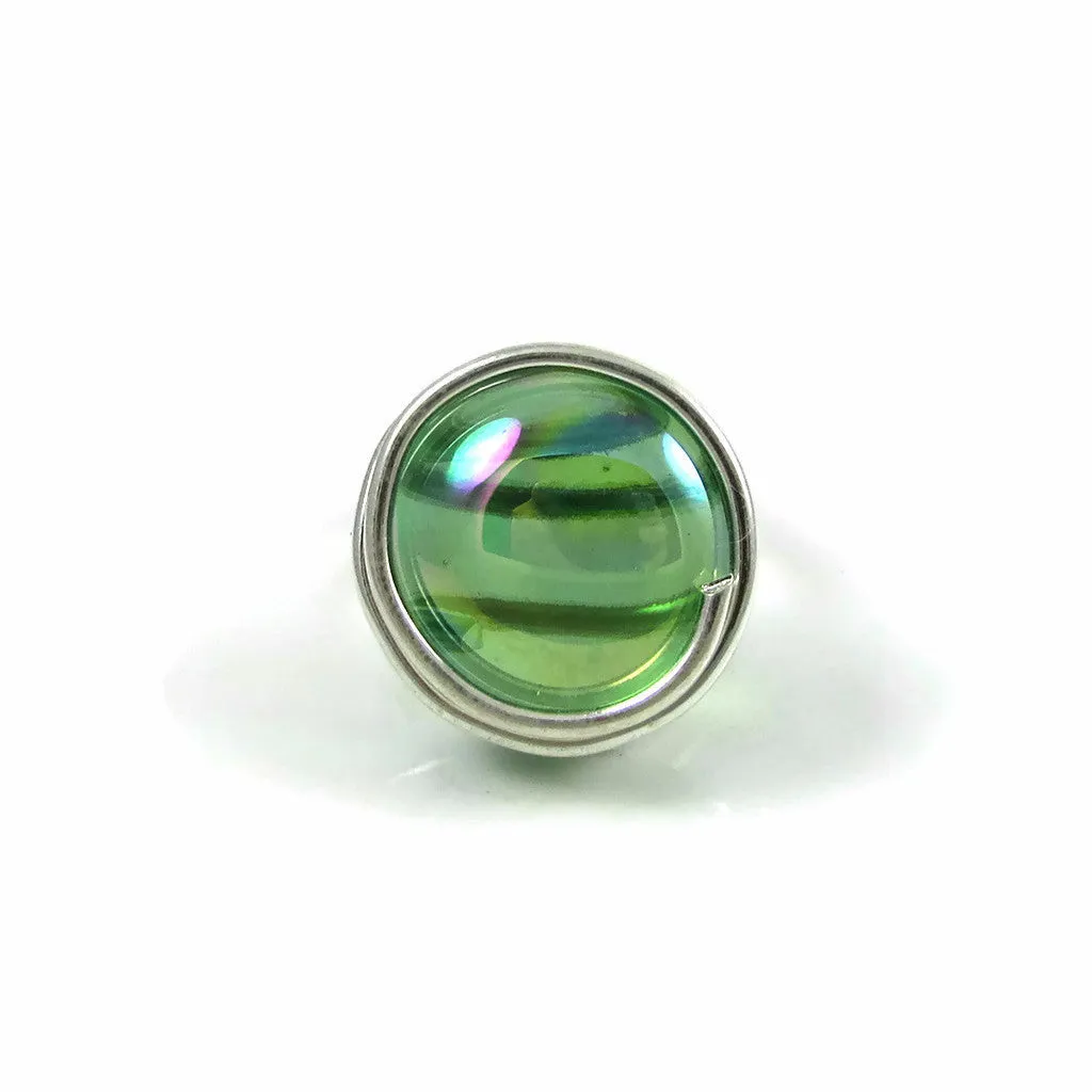 Infinity Glass Ring - Green Crystal Iridiscent