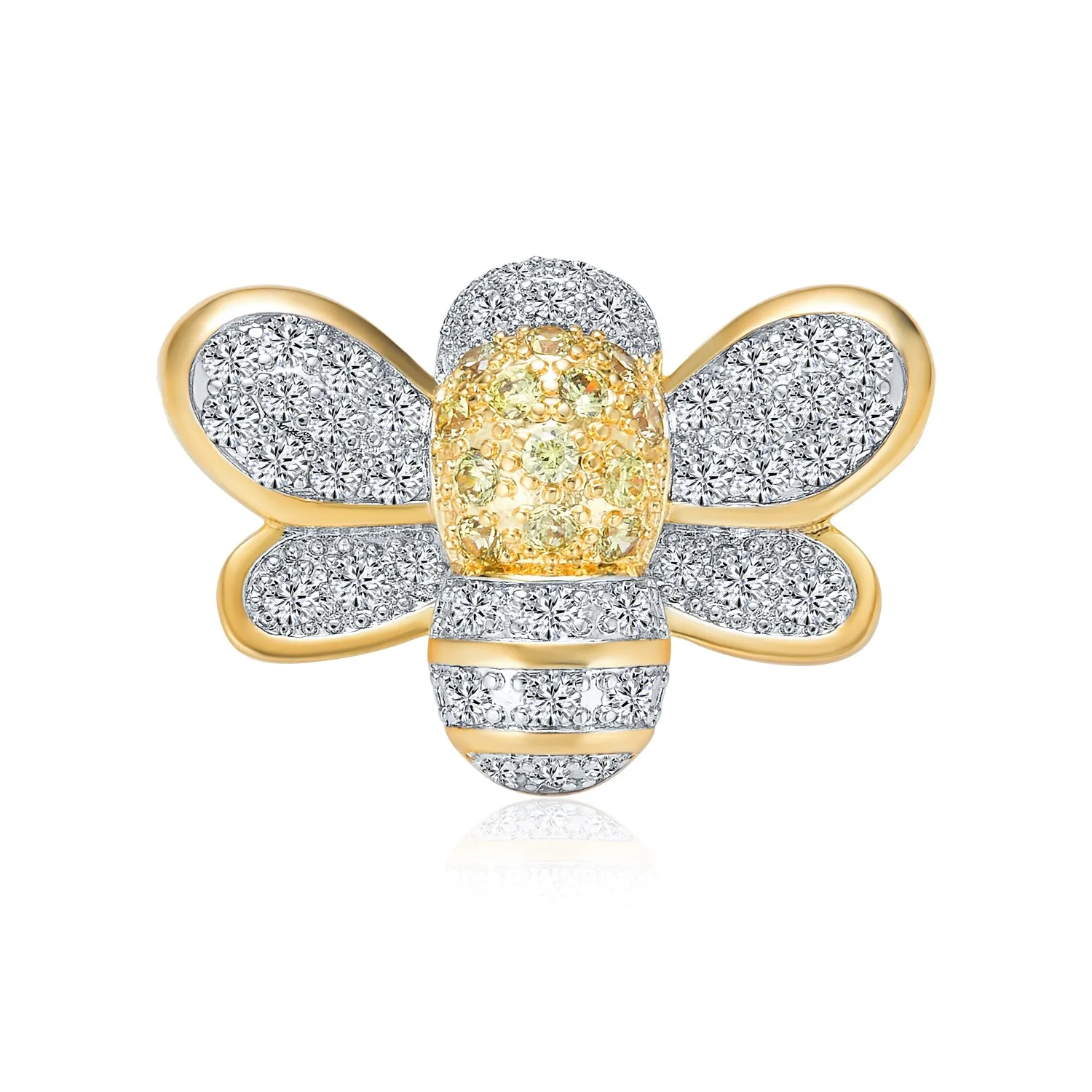 Insect Two-Tone Bumble Bee Brooche Pin - Yellow & White CZ Gold Rhodium Plated Brass