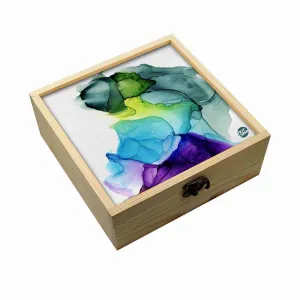 Jewellery Box Wooden Jewelry Organizer -  Green Purple Ink Watercolor