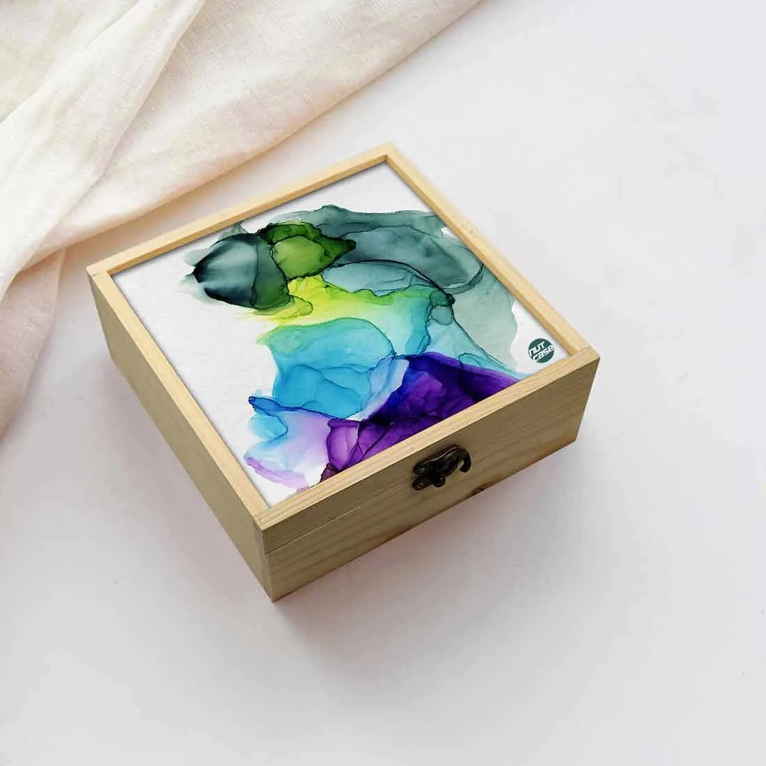 Jewellery Box Wooden Jewelry Organizer -  Green Purple Ink Watercolor