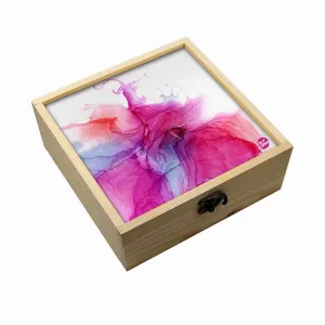 Jewellery Box Wooden Jewelry Organizer -  Pink Multicolor Ink Watercolor