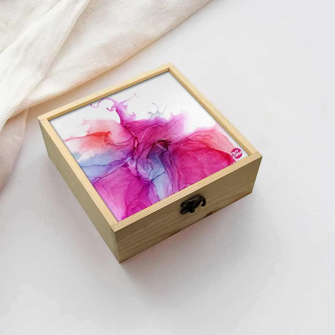 Jewellery Box Wooden Jewelry Organizer -  Pink Multicolor Ink Watercolor