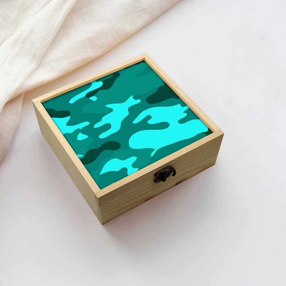 Jewellery Box Wooden Jewelry Organizer -  Sea Green Blue Army Camouflage