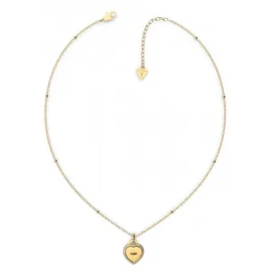 Ladies Gold Plated 16-18"Heart Charm Crystals Necklace UBN01420YG