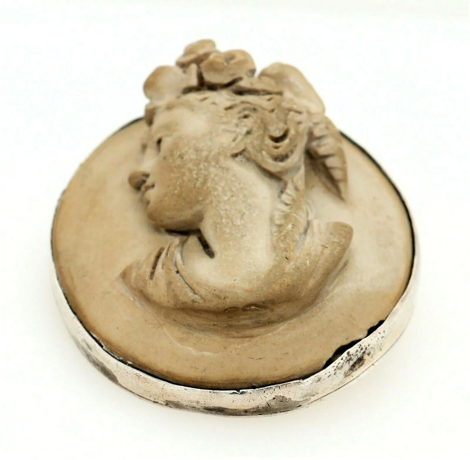 Lava Cameo Sterling Silver Setting Brooch