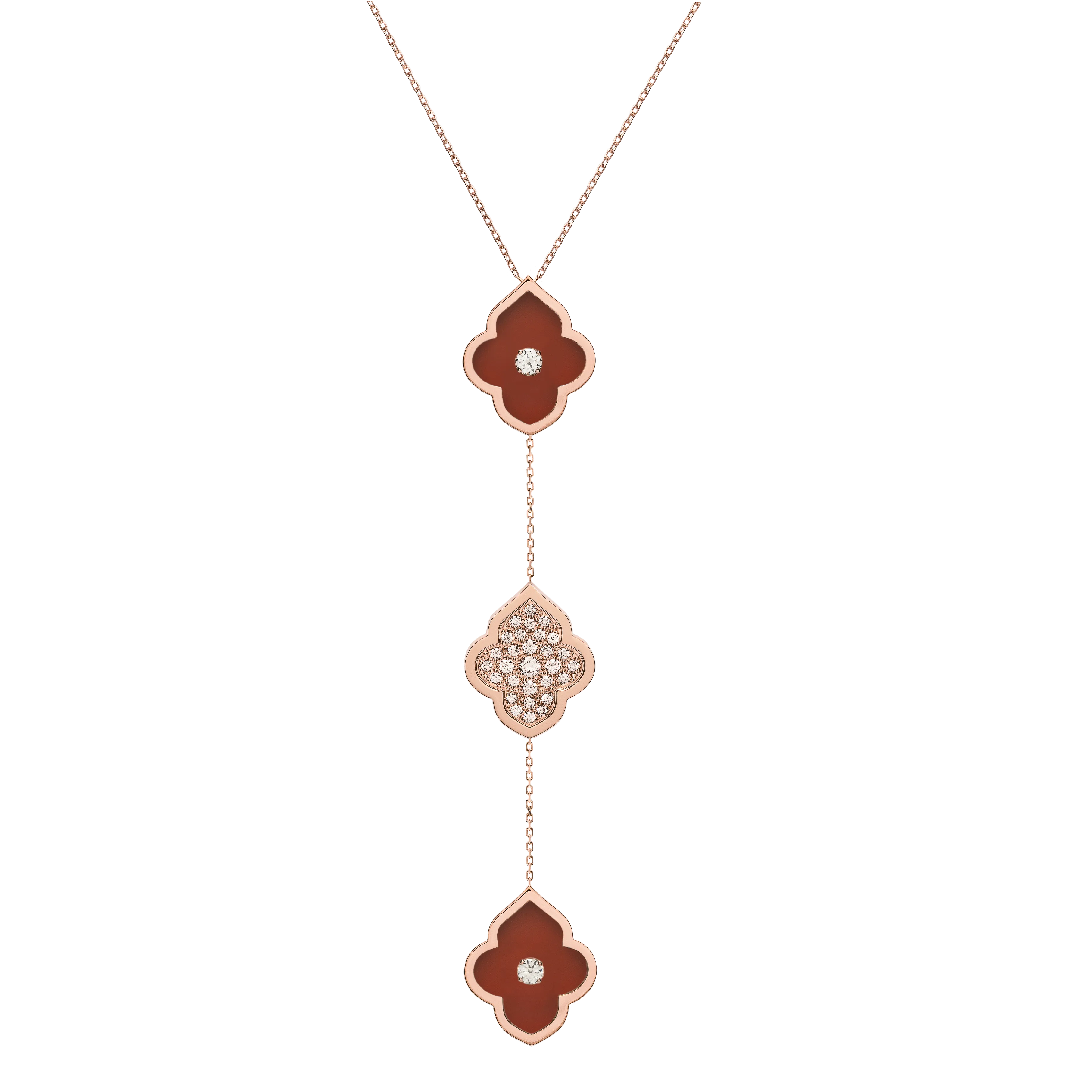 LUCE COLOUR - NECKLACE ROSE GOLD PAVE CORNELIAN & 2 DIAMONDS M