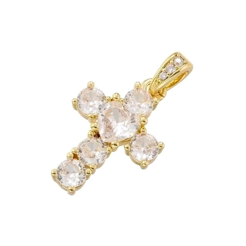 Luxurious Cool Style Cross Copper Inlay Zircon 18k Gold Plated Charms