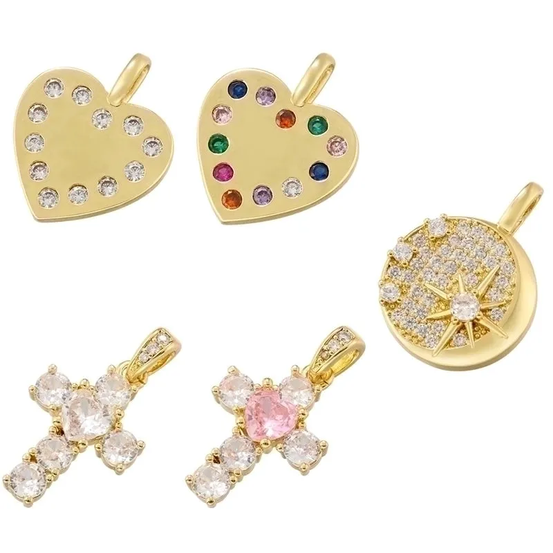 Luxurious Cool Style Cross Copper Inlay Zircon 18k Gold Plated Charms